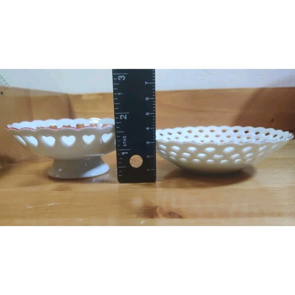 Lot Of 2 Vtg REUTTER PORCELAIN Christmas Santa HOLIDAY BOWL W/ PIERCED RIM - Picture 5 of 9